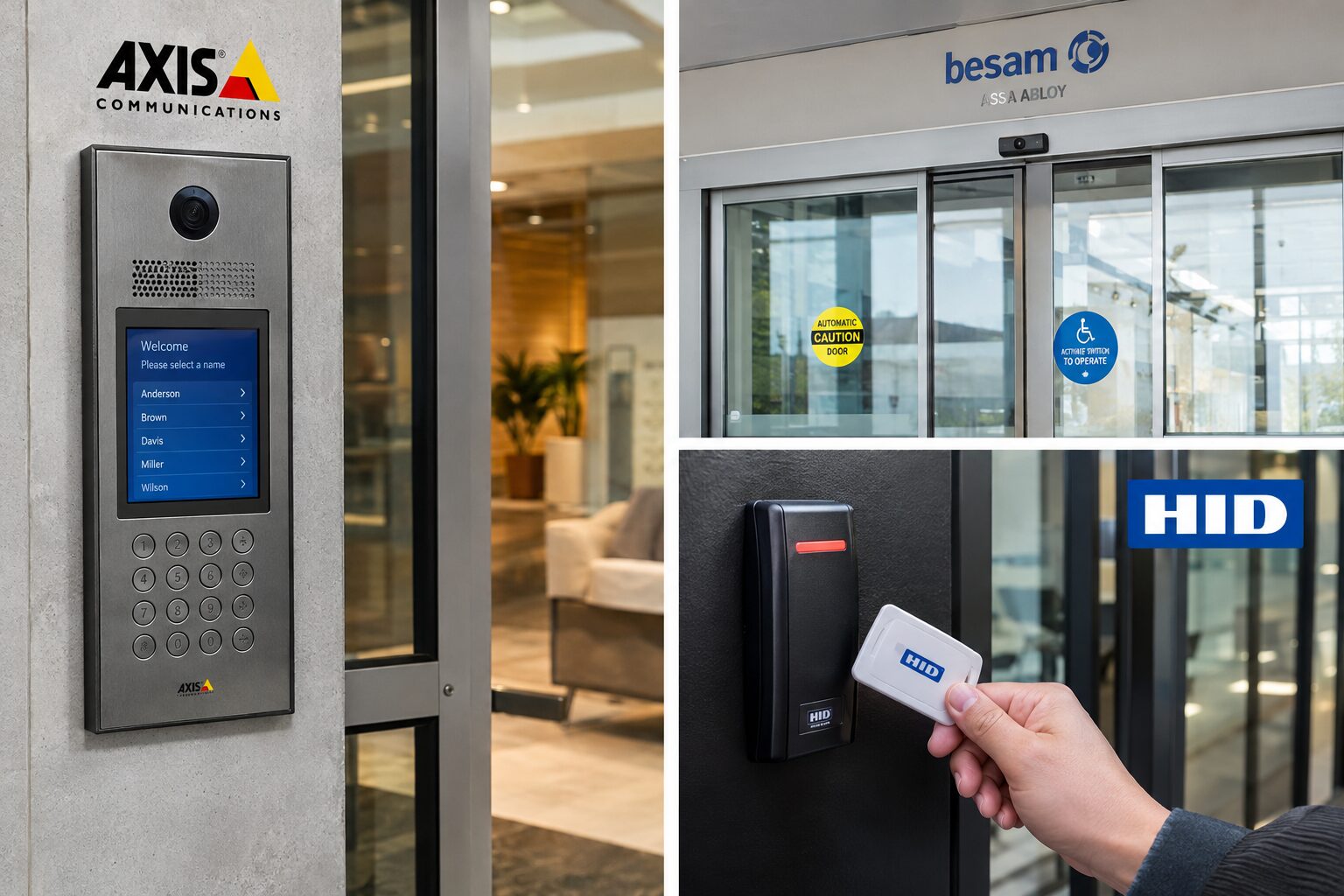 Commercial intercom panel, automatic door operator and HID card reader installed by iLocksmiths in Brooklyn and NYC